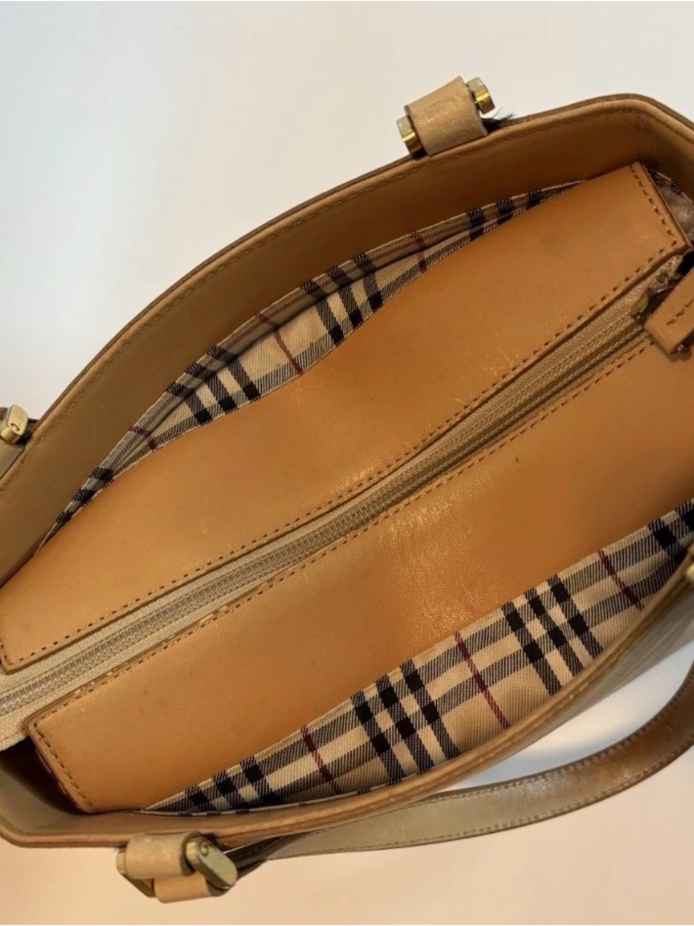 BURBERRY ($999) Classic Light Brown Leather Handbag with Nova Pattern AUTHENTIC - Picture 9 of 15